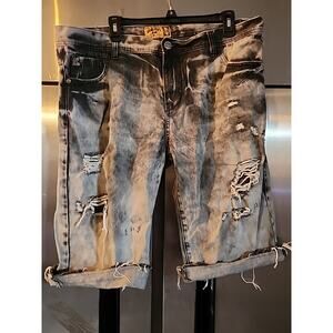 Grindhouse Shorts Mens 38 Denim Distressed Ripped Frayed Hem Light Wash